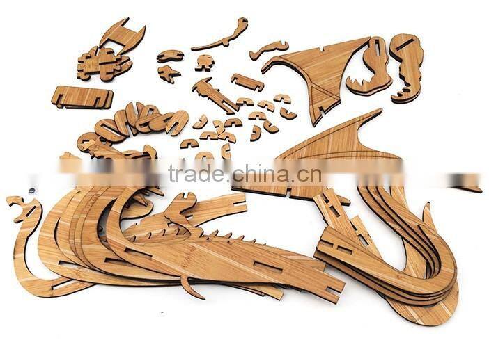 DIY Educational 3d wooden dinosaur puzzle for gift