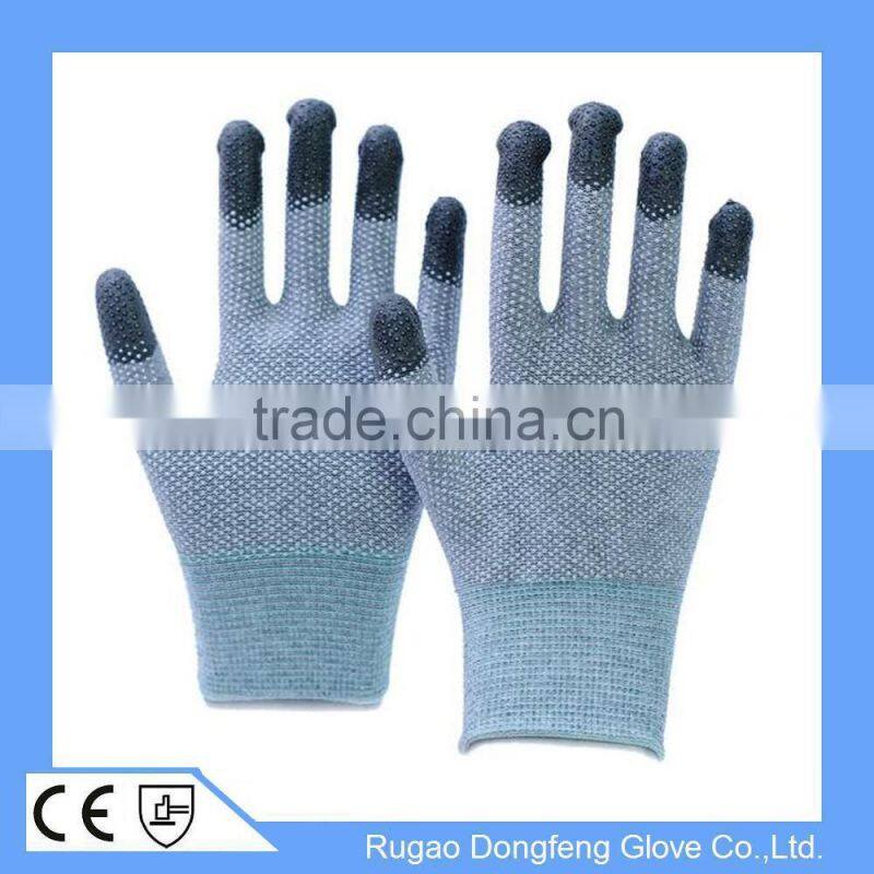 HPPE Fiber Dotted Glove with Nitrile Tips Level 3 Cut Resistant PU Finger Gloves