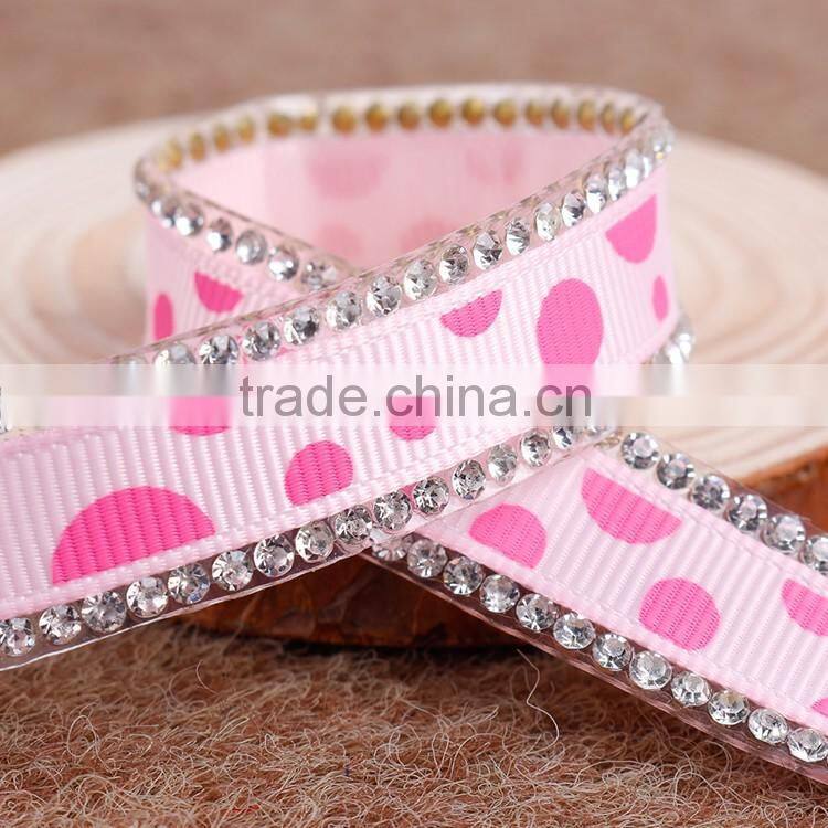 Hot Sale Satin Ribbon Base On Glue For Headwear Decoration,Rinestone Chain With HotfIX Glue