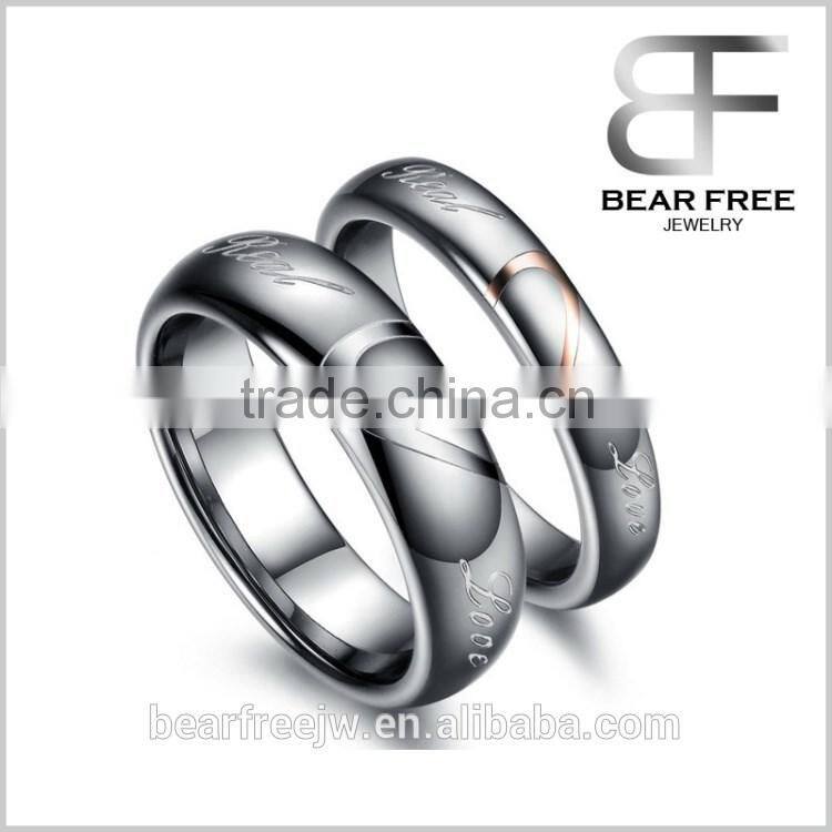 Matching Mens & Womens Heart Shape Tungsten Carbide "Real Love" Promise Ring Set Couples Engagement Wedding Bands