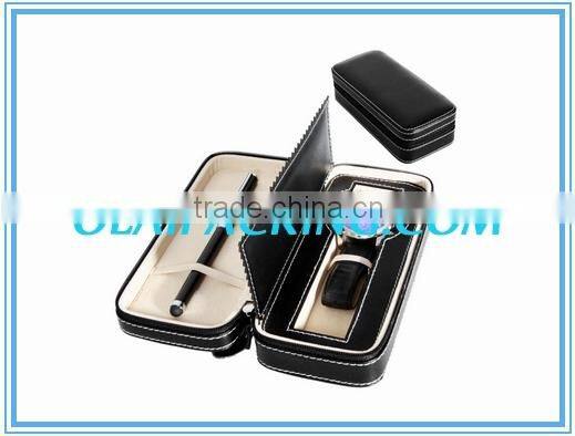 2016 Handmade Portable Black Genuine Leather Watch Pen Package Box