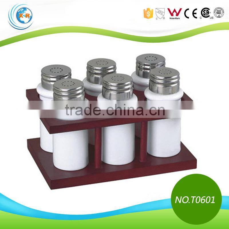 Kitchenware Wooden Holder Procelain Sugar Salt Pepper Pot