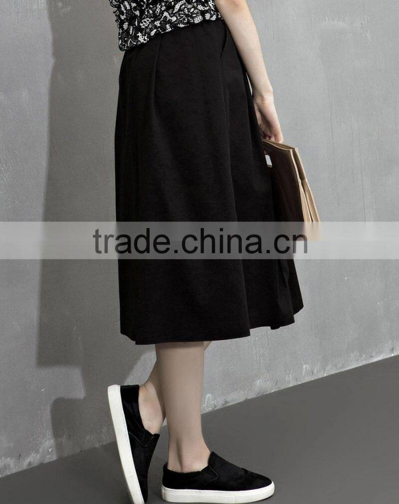 2016 Women Black A-line Flare Waist Midi Skirt Fancy Skirt Top Designs