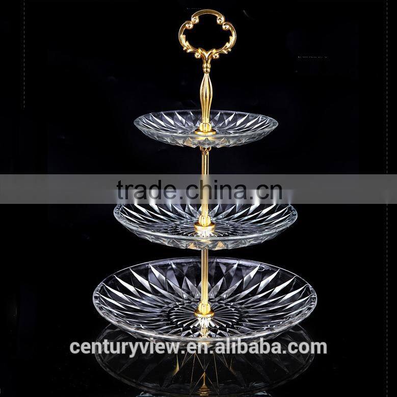 Hot Popular Clear Colored 3 Tier Glass Serving Trays Fruit Bread Trays Tempered Glass Serving Tray 3 Tier Dessert Tray