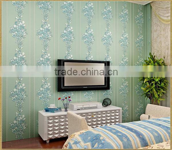 European pastoral wallpaper stripes 3D non-woven wallpaper concrete wall