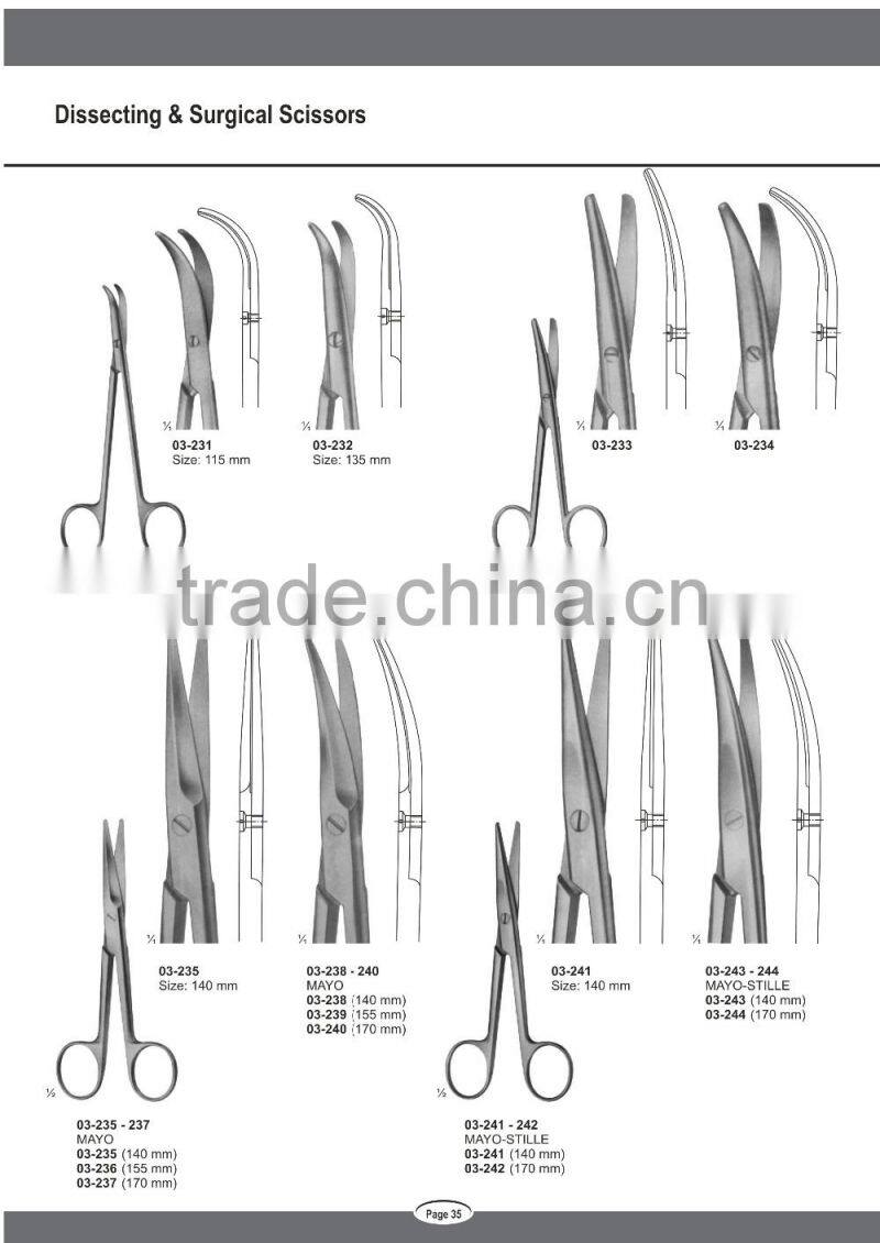Surgical Operation Dissecting STILLE LEXER Mayo Scissors Instruments