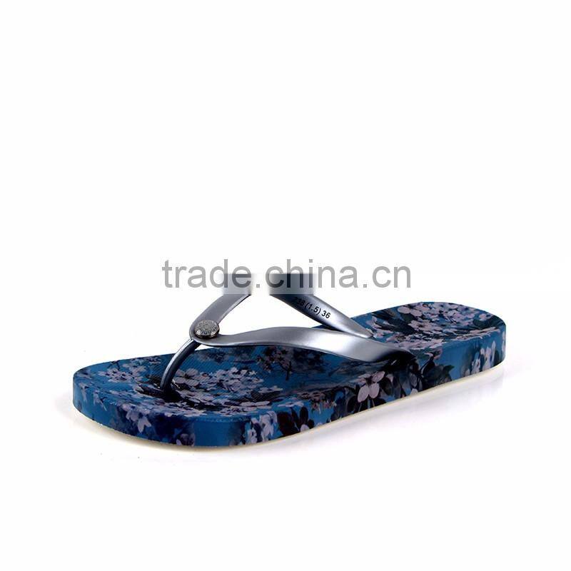 2016 cheap price popular custom flower full printing navy women eva beach slippers