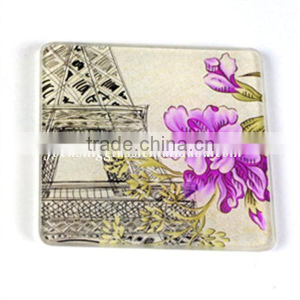2 pieces/set tempered glass cup coasters with Eiffel Tower