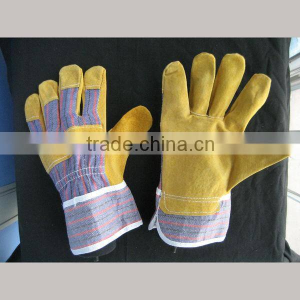 Pig split leather full palm rubberized cuff leather safety glove-3590