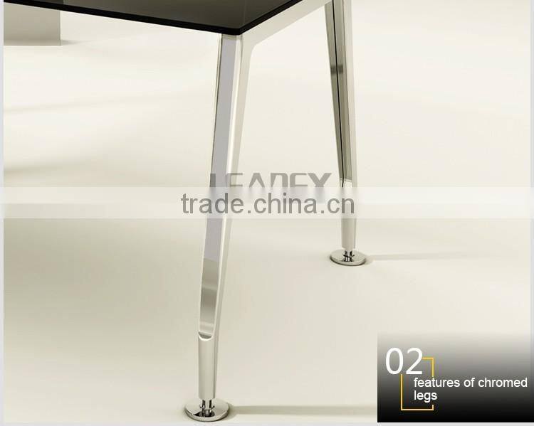 Modern moving cabinet return black tempered modern glass office desk