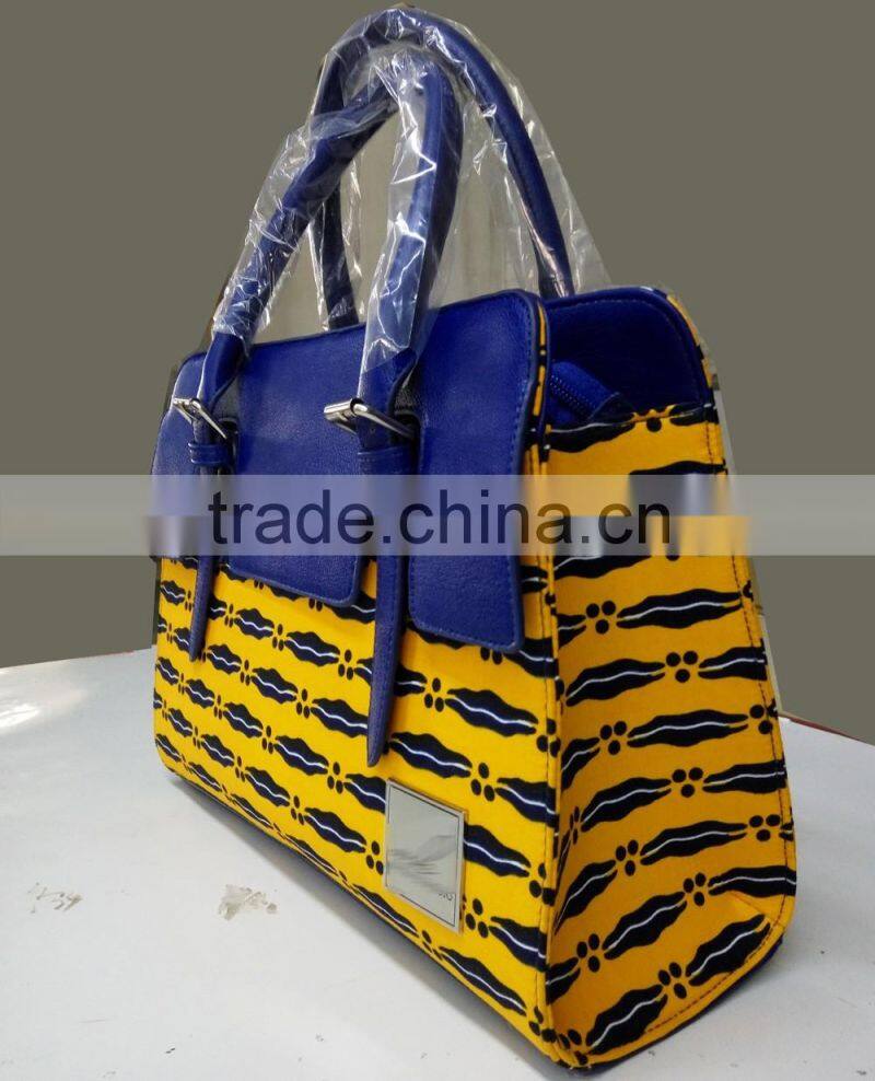 2016 Famous new style side bags for girls ankara african prints and fabric bag real leather handbag for office lady