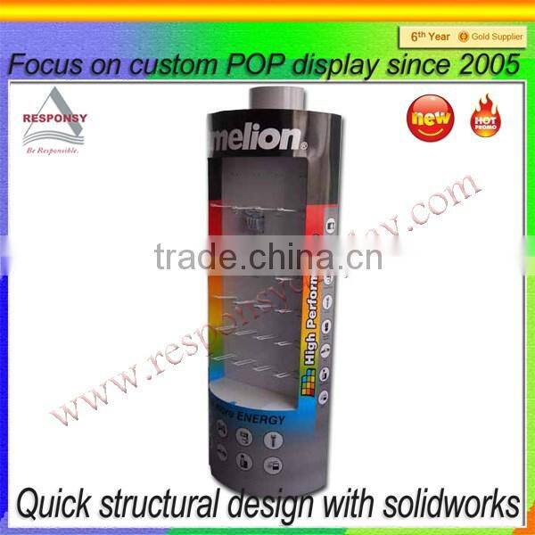 spinning floor battery display rack metal&wood customized design