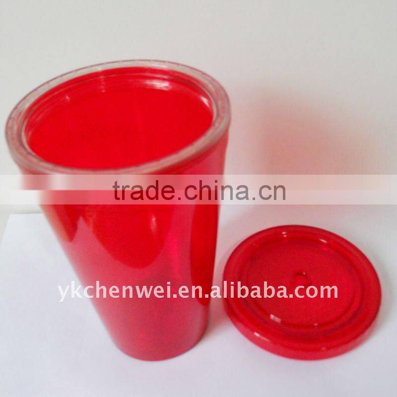Double wall plastic drinking cup with straw