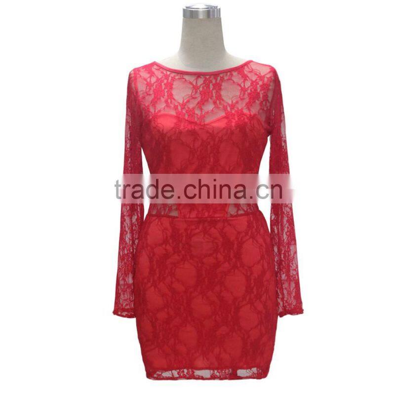 sexu back open evening dress lace bodycon dress long sleeve black color Factory supply