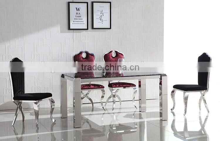 Luxury design rectangle marble top metal dining table sets with leather tufted dining chair