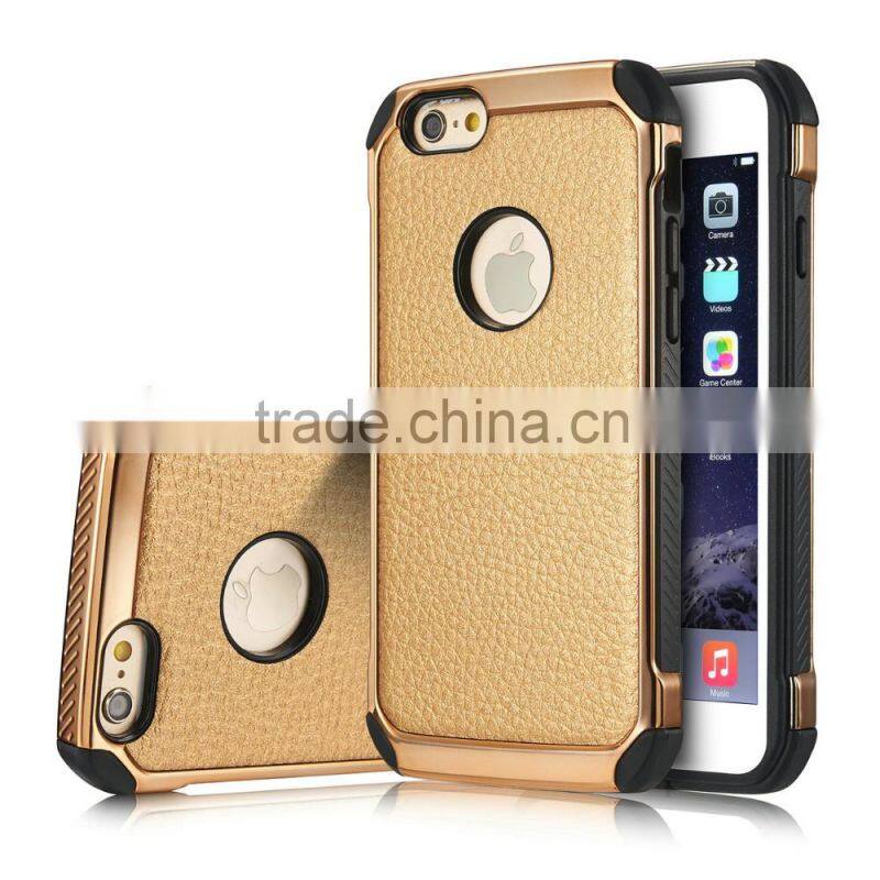 Lichi Texture Hybird TPU+PC Armor Case for iPhone 6 6s 6 Plus 6s Plus Samsung s7 s7edge 2 in 1 Electroplating Cases