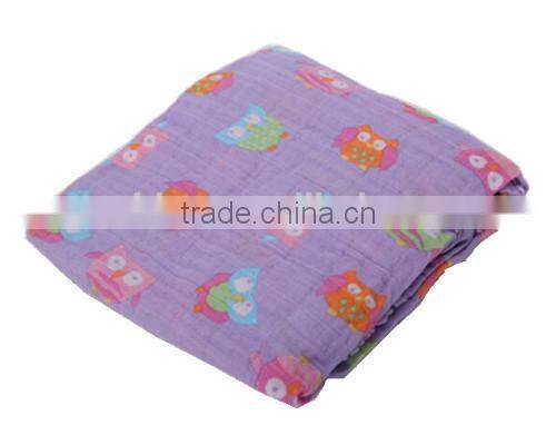 Girl Purple Female Owl Print Muslin Baby Blanket