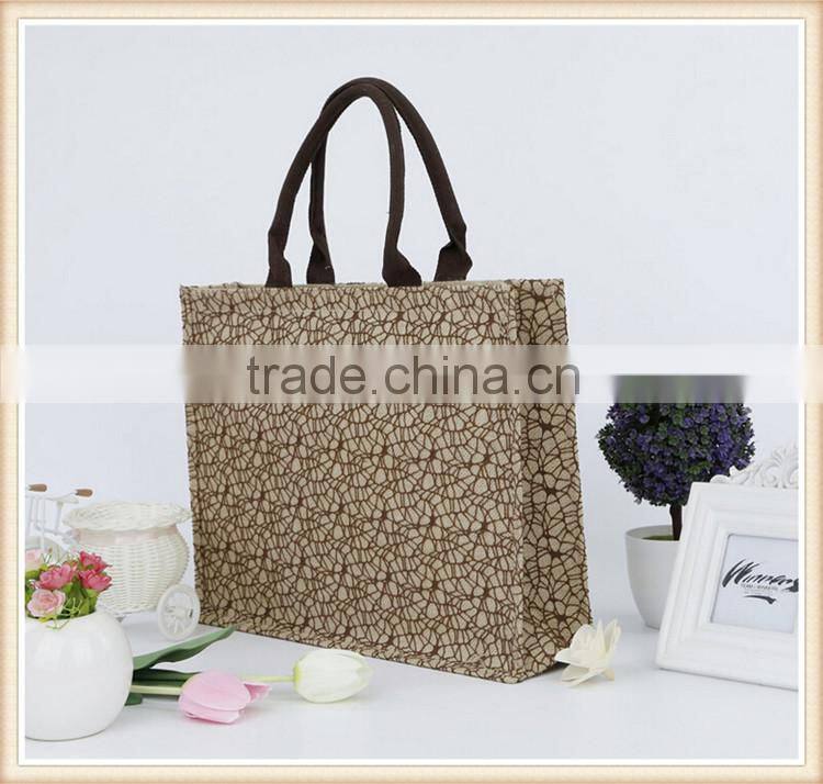 2015 new design jute shopping bag with lace cover