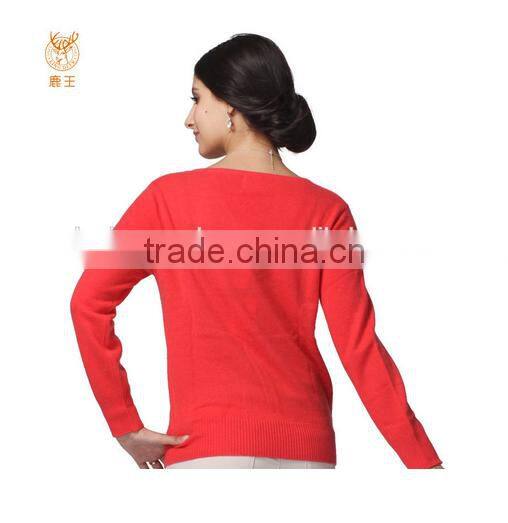 V Neck Crystal Cashmere Sweater, Ladies Red Special Collar Sweater