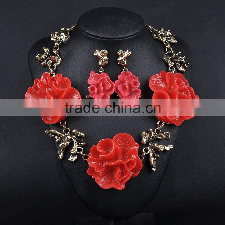 Hot resin necklace earring flower jewelry set