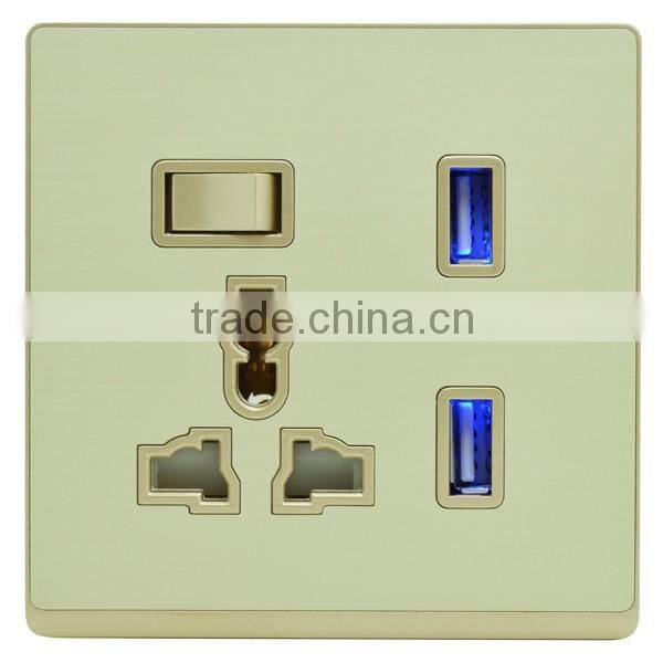 British standard 3pin 13A switch with double usb electrical socket