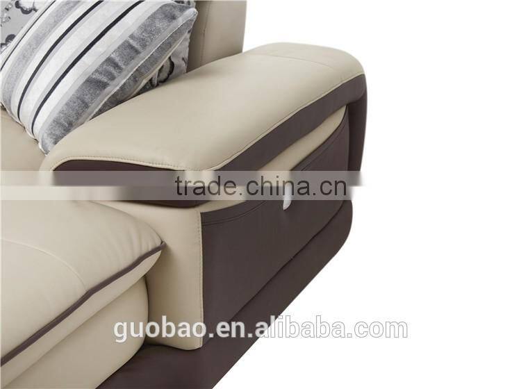 C2219 small size real leather matches fabric modern l shape sofa