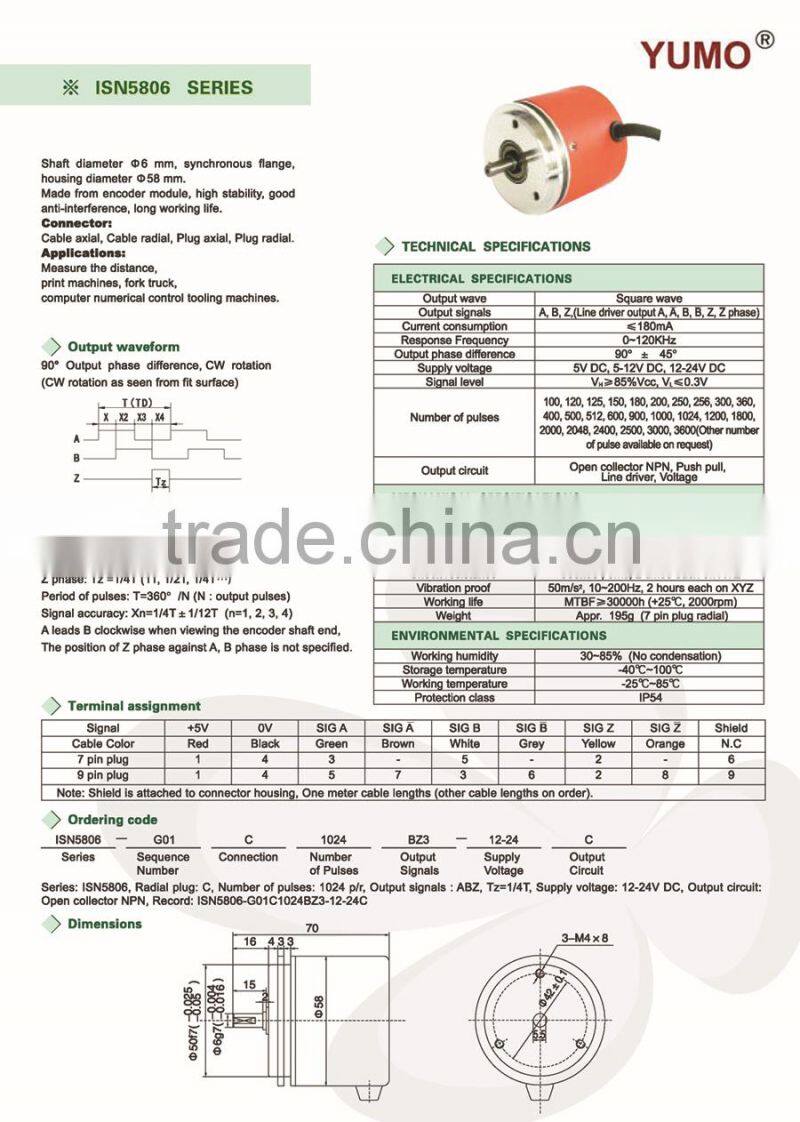 ISN5806 58mm 6mm SERIES optical mini shaft rotary encoder pulse price incremental rotary encoder
