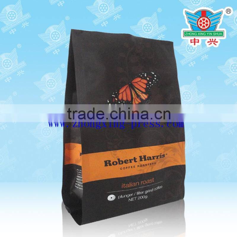 new product waterproof plastic coated aluminum foil side gusset matt black coffee bags
