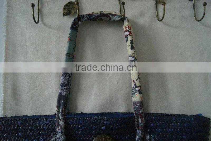 wheat straw women tote bag with beach pattern country style woven bag
