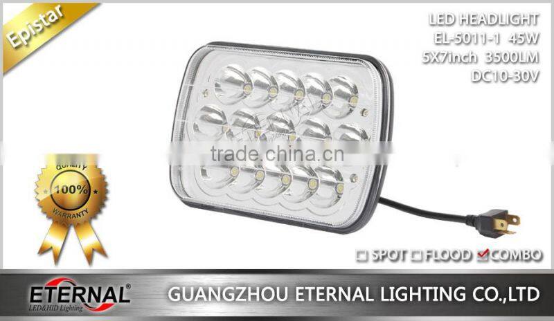 5x7in 45W sealed beam led headlight dual beam light with H4 plug for automotive truck