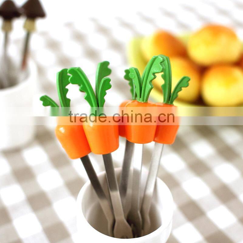 Carrot Shaped Character Dessert Mini Fork Set, Salad Fruit Cake fork, Silicone Stainless set of 6pcs