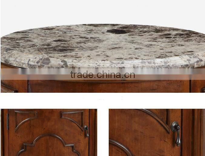 American solid wood home furniture living room wooden hand carved marble top end table side cabinet