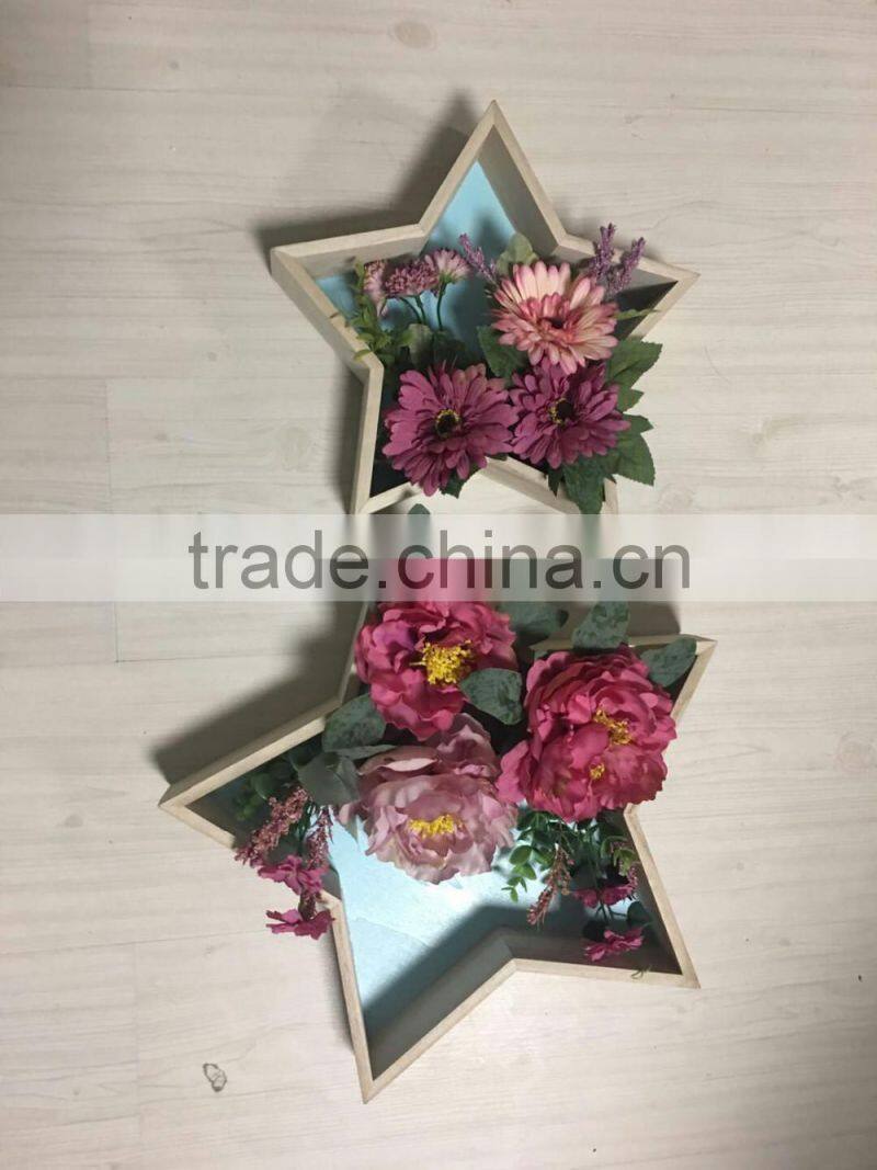 Good price Trade assurance unique wooden personalized star heart shaped flower pot decorative wood flower trays