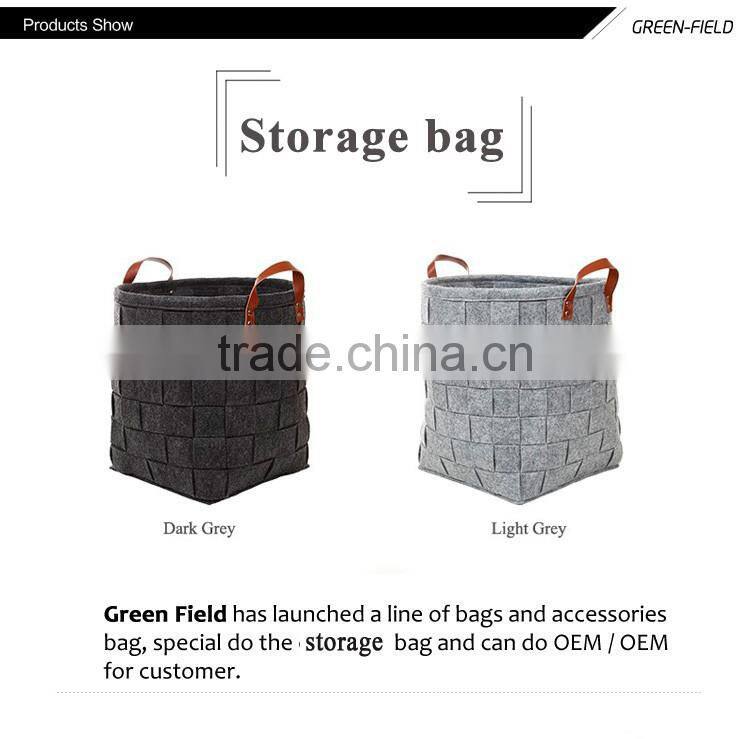 felt weaving storage basket with leather handles felt laundry basket