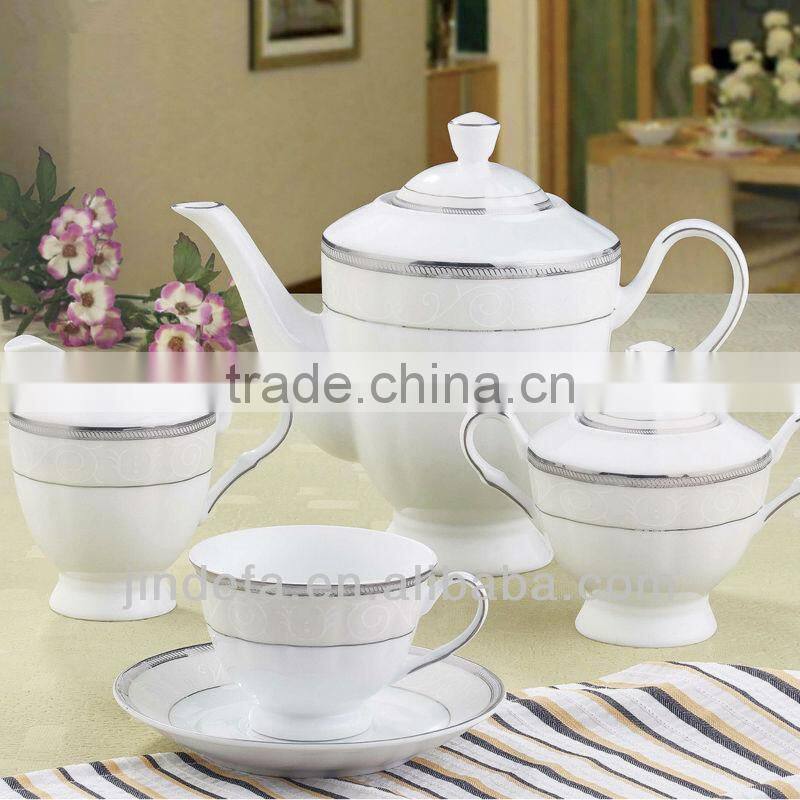 Fine royal porcelain silver decal tea set polular ceramic tea set