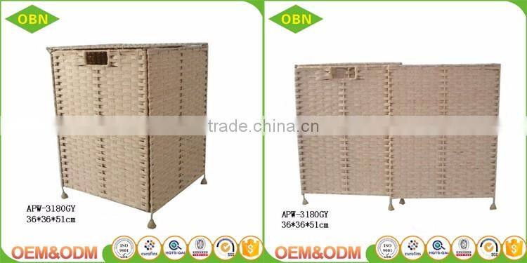 Woven folding rectangular laundry hamper