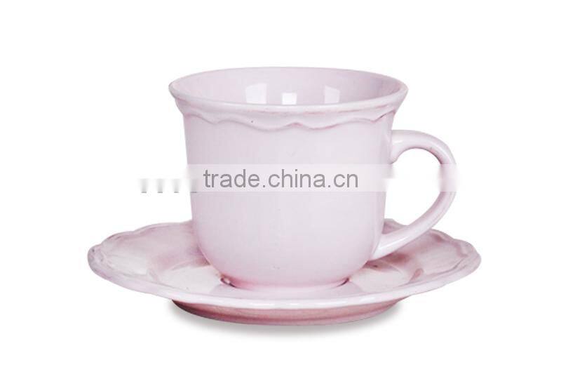 Classic Stoneware White Tea Cups and Saucers