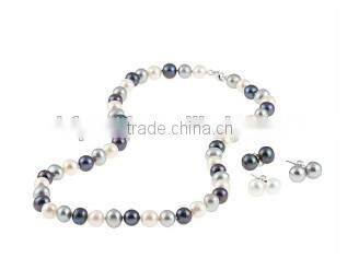 wholesale 17 inches 8-9mm multi color pearl necklace with matching earrings
