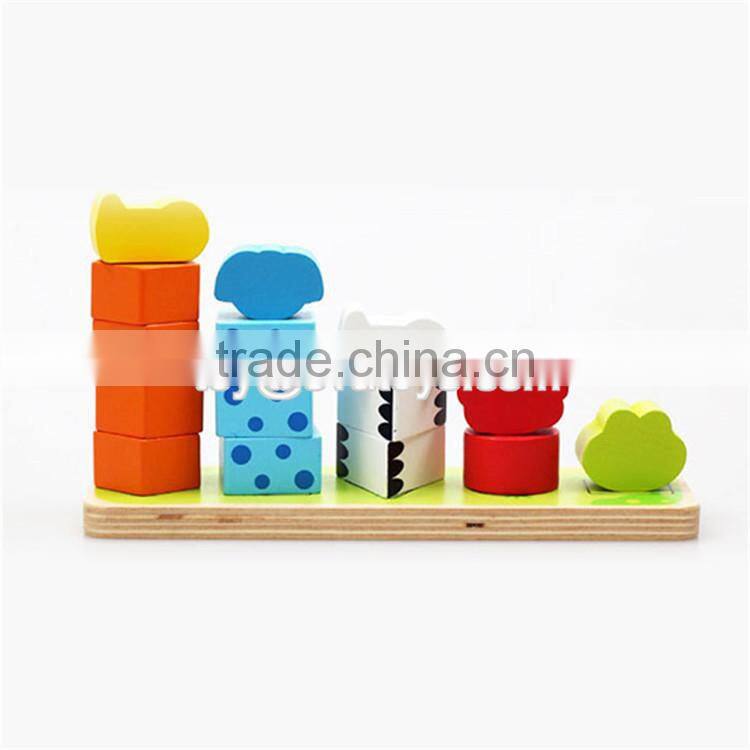 Colorful educational baby stacking toys wooden animal blocks W13D113