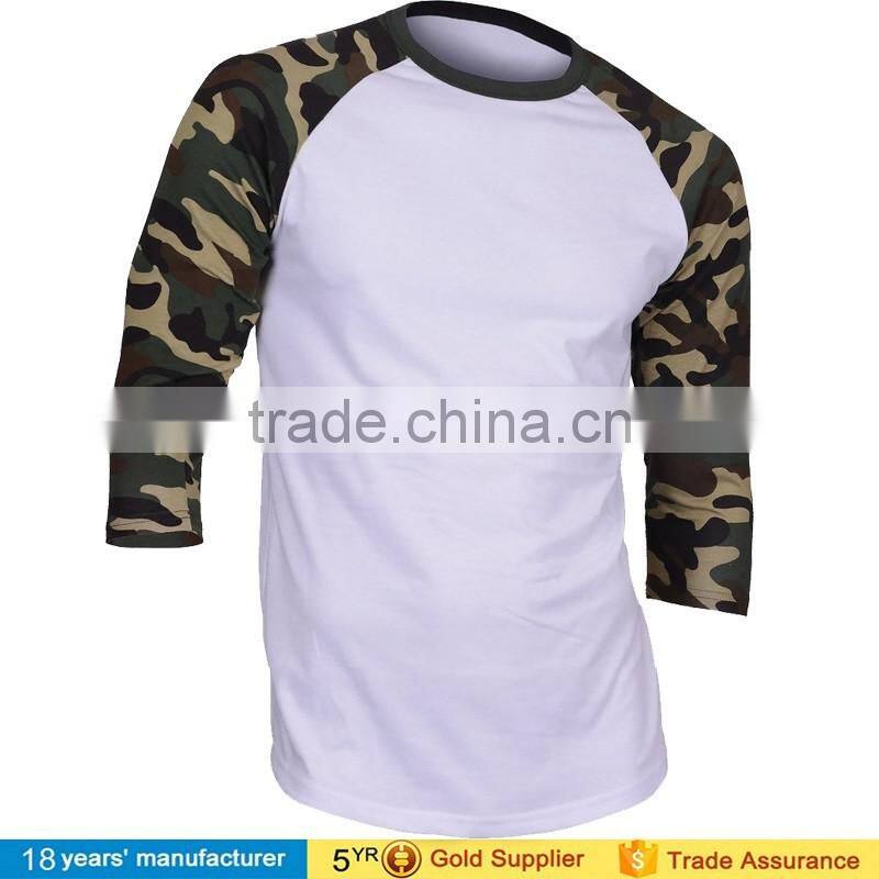 2016 Men's Custom logo running Jersey Shirt Casual Crew Neck 3/4 Sleeve Baseball raglan camo Tshirt