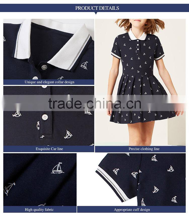 New summer school girls' one-piece dress 2017 stamp short sleeve dress