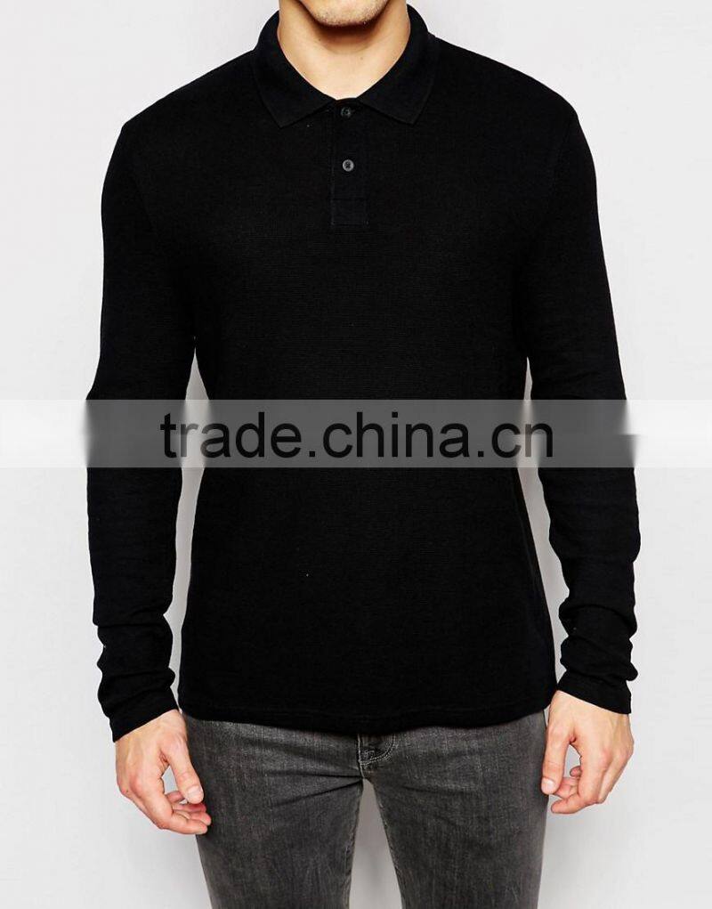 Long Sleeve Men Custom Plain Black Quick Dry Polo Shirt