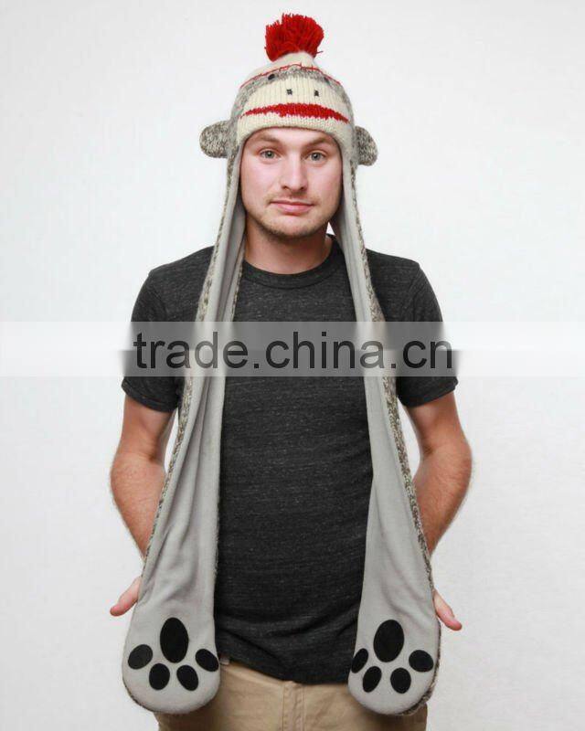 NEW STYLE WOOL ANIMAL KNITTED HATS WITH SCARF POCKETS