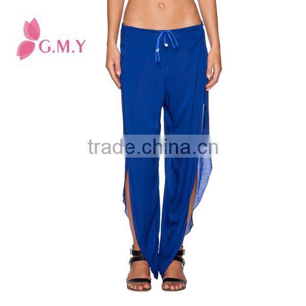 Chiffon pants for women specil cutting with fork at side elastic waist Bohemian style clothing bulk production