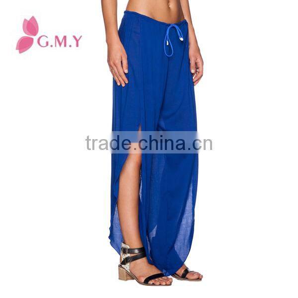 Chiffon pants for women specil cutting with fork at side elastic waist Bohemian style clothing bulk production