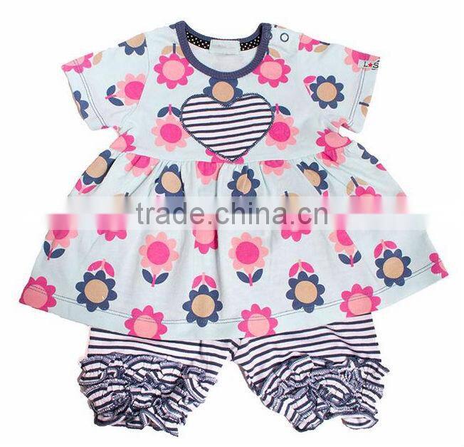 Pretty little girl flower printing dress kids baby bubble cotton rompers