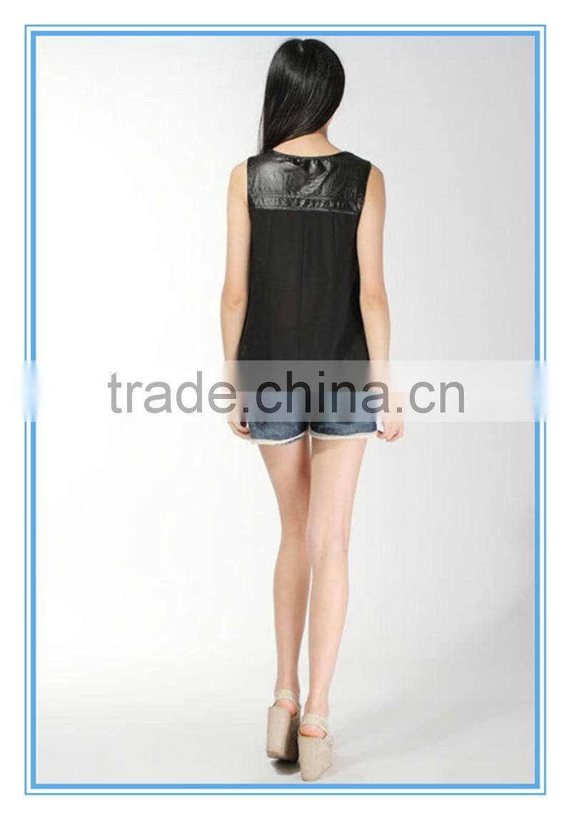2016 Newest Fashion Black Ladies Pu Design Leather Vest