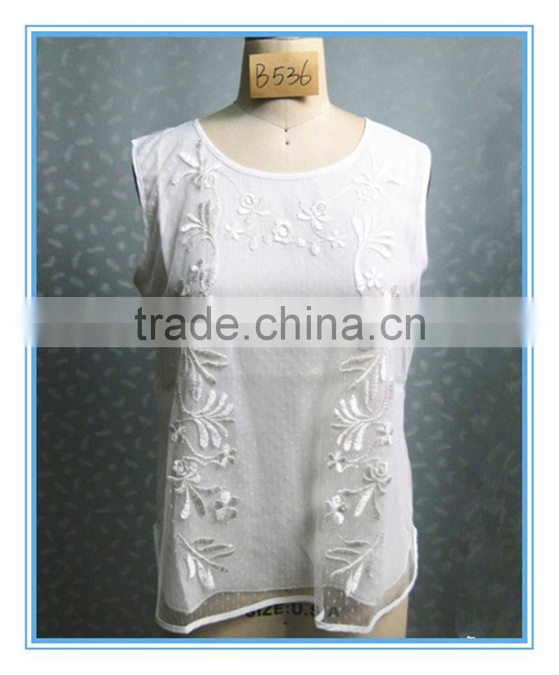 2016 Newest Embroidery Ladies Casual White Vests