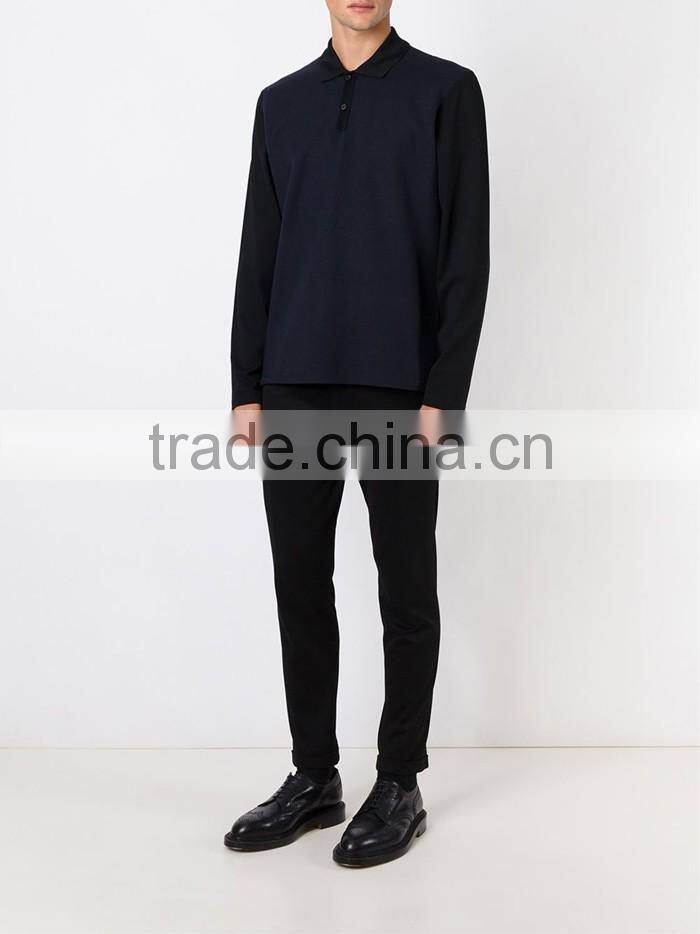 Man long sleeve contrasting pima cotton polo shirt