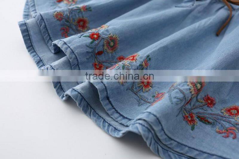F10021A New summer embroidery denim dress long sleeve girls dress
